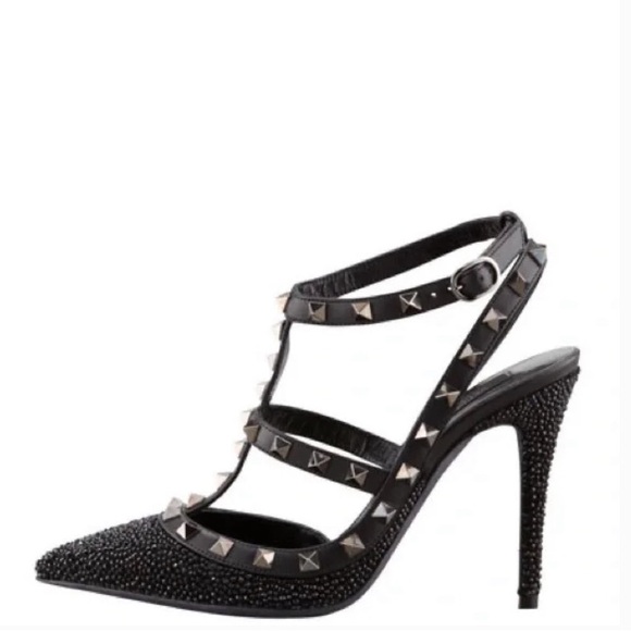 Rare Authentic Valentino Noir Rockstud Caviar Crystal/ Swarovski Pumps - Picture 9 of 13